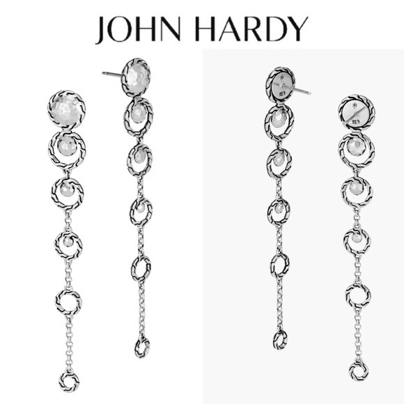 John Hardy Classic Chain Hammered Long Drop SilverLink Earrings 450$